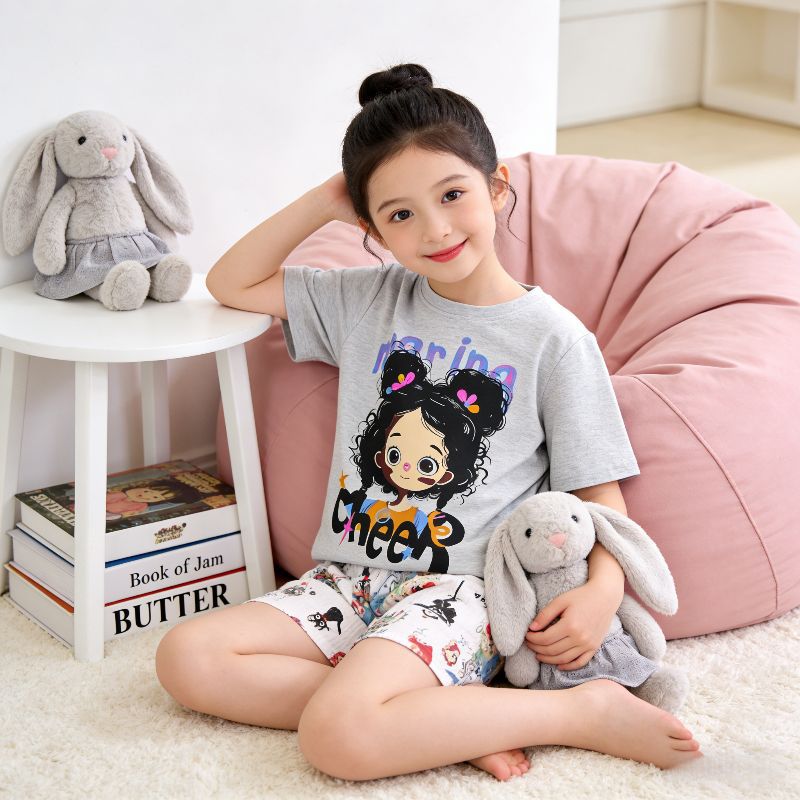 【matching family set】girls' graffiti cartoon pajamas - summer kids' short-sleeve two-piece set - baby loungewear - children's clothing