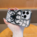Fashionable 3d hollow electroplated spider design phone case for apple 17 pro max, iphone 13, export quality, 16mm drop protection