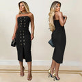 C7321 european and american style skirt set - sexy bandeau top & slit midi skirt - elegant & fashionable summer collection - cross-border women's apparel