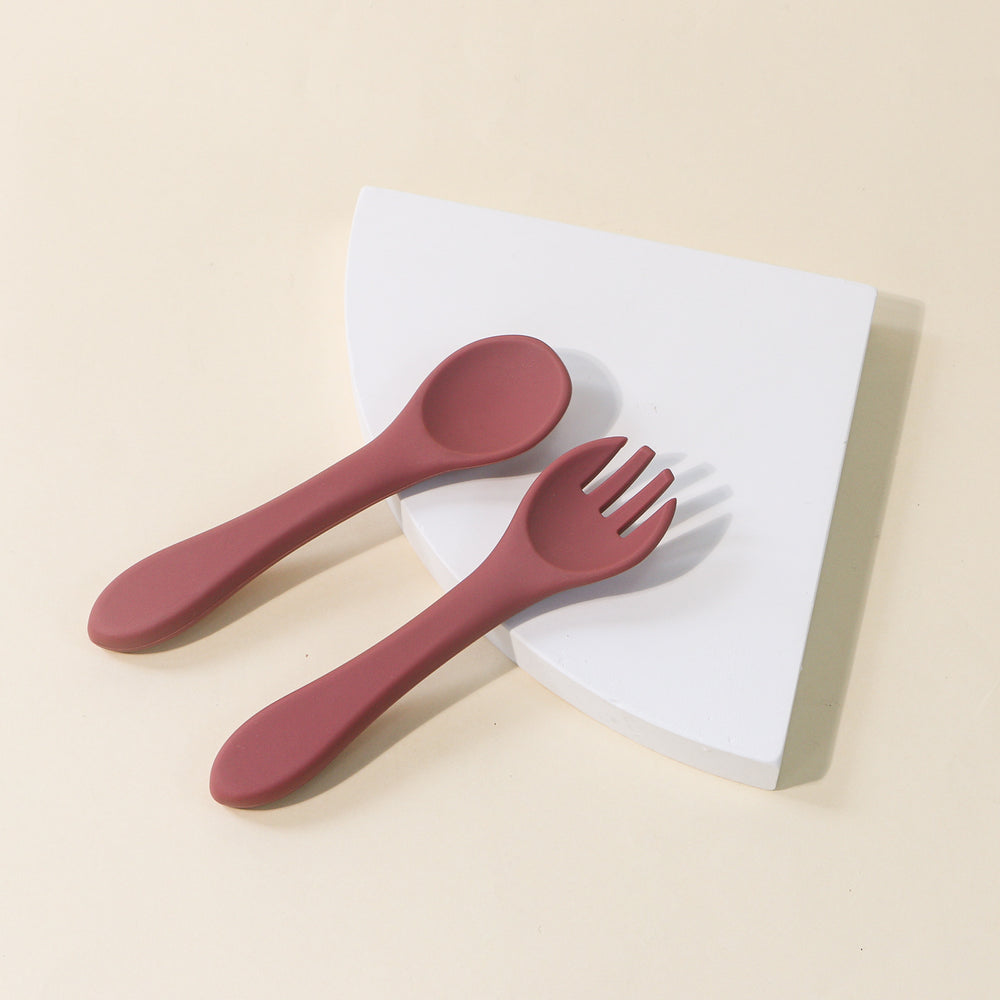 Kids' silicone fork and spoon set - baby food feeding utensils, infant training set, wholesale baby & maternity supplies