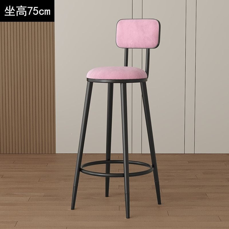 Minimalist modern high bar stool - nordic style gold-tone luxury iron backrest chair for bar, ktv, and counter seating