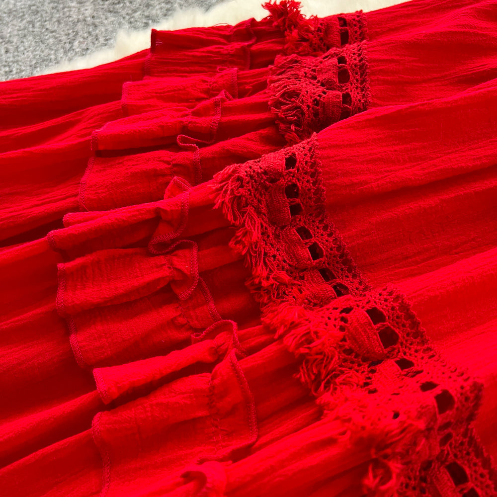 Pure desire sexy burgundy long sleevesdress women's frenchsilm a-line skirthigh waisteleganceelegant long skirt
