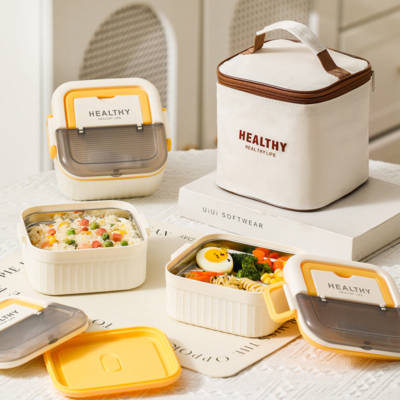 304 liner thermal insulation lunch box can be heated in microwave oven, office workers bring rice grid lunch box picnic portable and portable box