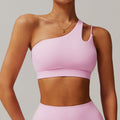 Asymmetrical shoulder shockproof yoga bra cloud feel backless sports bra irregular strap running fitness vest 6425