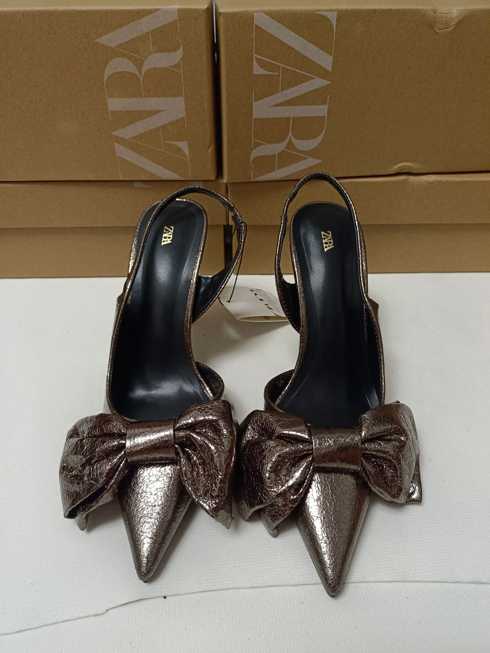 Za2024 summer new fashion bowknot metal strap high heel women's pointed toe slingback stiletto sandals