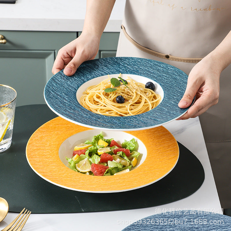 Ceramic pasta plate - home use straw hat plate, creative soup plate, western-style popular restaurant & hotel pasta plate tableware