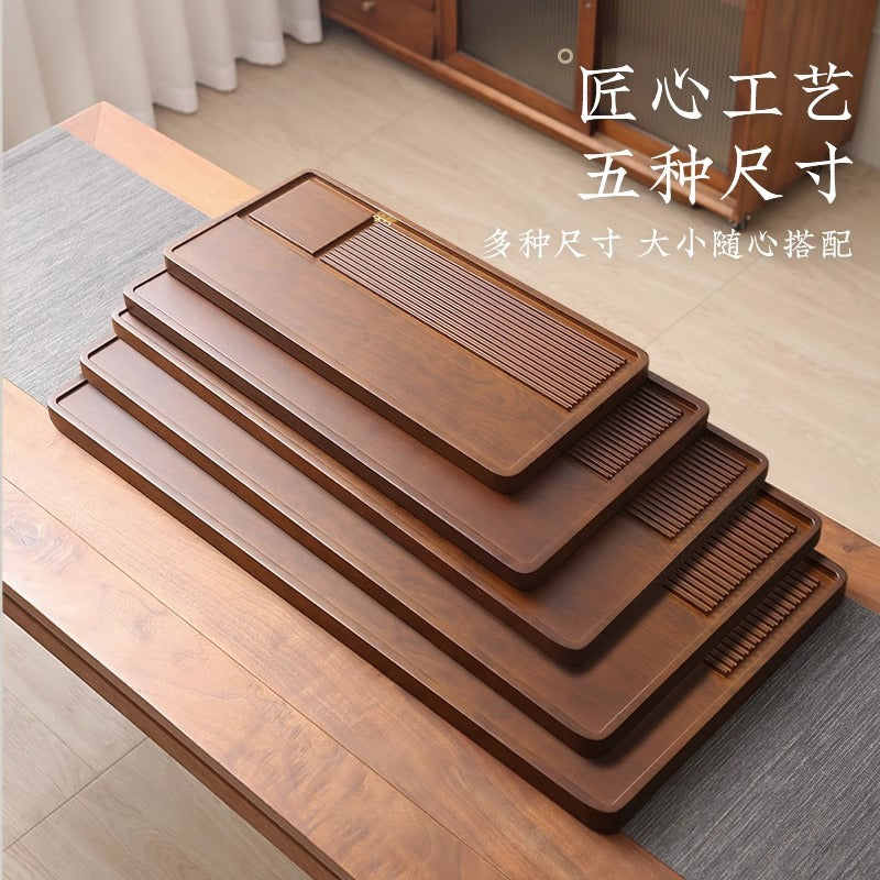 Solid wood tea tray, starting from one piece, for home, one piece, rectangular, casual office, dry tea table, kung fu style, with drainage