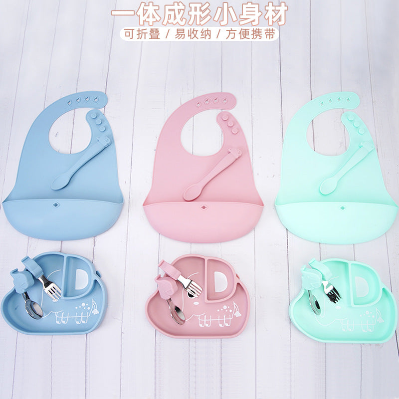 Customized baby silicone tableware, high temperature resistant food grade baby fork and spoon anti-drop children's complementary food silicone tableware set