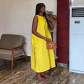 European and american cross-border women's clothing:  summer new arrival - elegant v-neck, loose fit, plus size, drawstring pocket, sleeveless dress