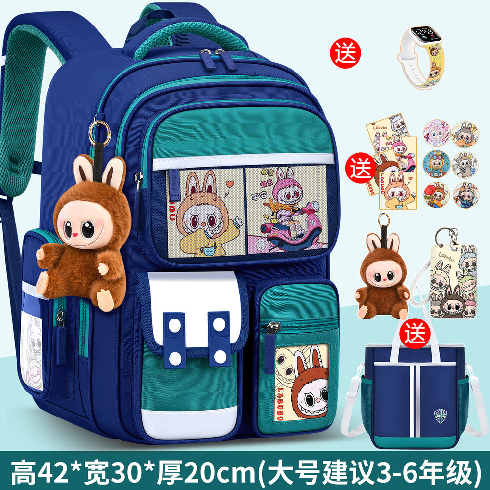 2026 new labubu backpack for girls, elementary school students grades 1-6, boys' lightweight kids' backpack, spine protection, and weight reduction