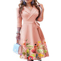 autumn new arrival  three-quarter sleeve dress v-neck fashion tie-waist printed dress