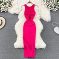 European and american style ins women's summer new sexy twist knot cleavage-enhancing hollow-out fashion two-way knitted dress