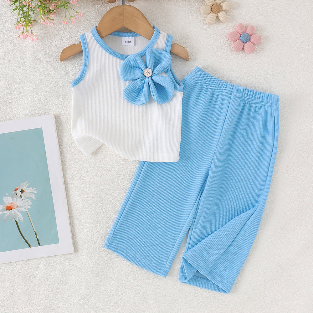 Kids clothing cross-border exclusive for european and american girls new arrival children's white vest + brown pants children's clothing
