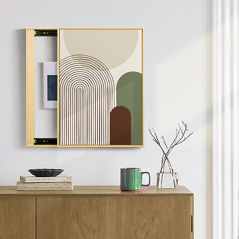 Nordic abstract line meter box decorative painting vertical plate can be pushed and pulled to block the distribution box hanging painting green small fresh