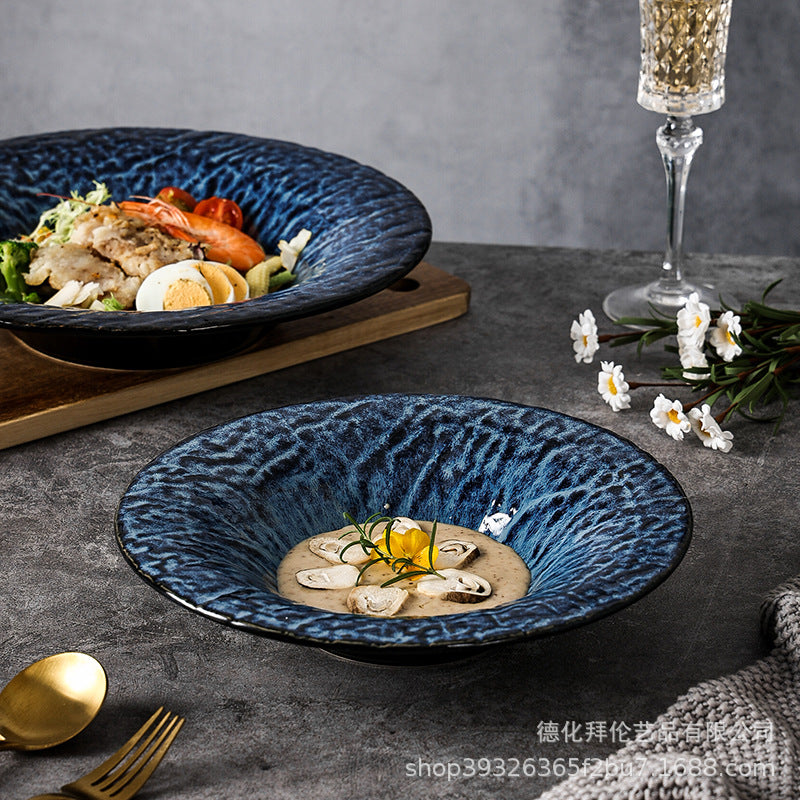 Japanese retro kiln-change high-value western food soup plate business hotel restaurant high-grade creative straw hat plate deep plate