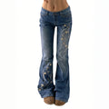 Fashionjeans women's low-waist plum blossom embroider micro-flared jeans black and gray washed silmslimming lookmoppants