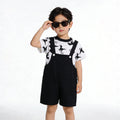 Kids' overalls set - boys' summer short-sleeve outfit: all-over dinosaur print crewneck tee + shorts 2-piece set