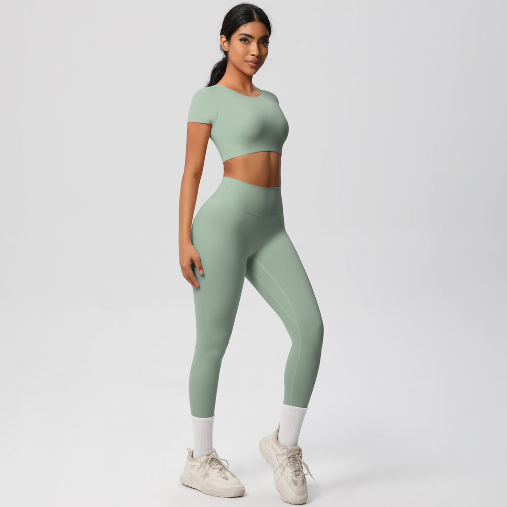 European and american nude feel brushed solid color yoga outfit set - quick-dry, breathable, 8-piece running & fitness activewear set for women