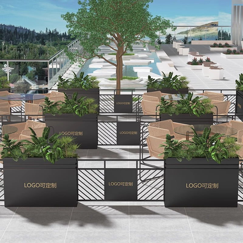 Outdoor wrought iron flower box grid combination fence commercial street square flower slot planting flower pot restaurant stainless steel flower bed