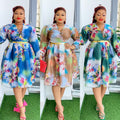 African  spring/summer new arrivals:  cross-border e-commerce women's plus size v-neck printed dress with belt