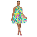 new european and american cross-border women's fashion printed pleated off-shoulder sleeveless back tie-up dress