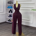 European and american cross-border women's fashion  autumn new arrival: high-end v-neck blazer vest top and wide-leg pants two-piece set