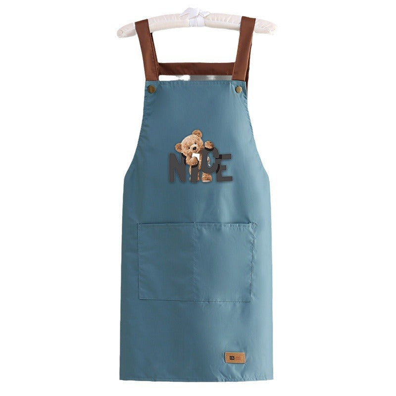 Apron waterproof oil-proof men's and women's kitchen cooking apron solid color casual strap big pocket restaurant work clothes plus
