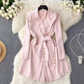 Workplace light mature style women's elegant suit collar strap silmshortsense of design pleated skirt long sleevesdress