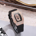 Honghong wine barrel-shaped diamond-encrusted quartz tape women's watch fashiontrendyelegant women's watch silicone watch wholesale