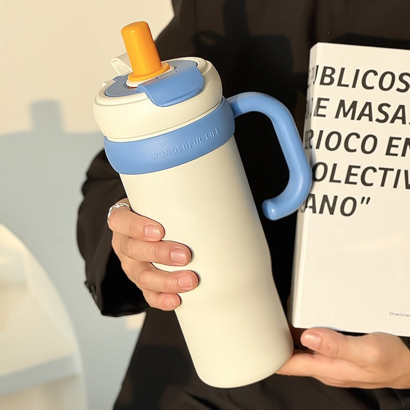 Jumbo ice cup high-looking straw cup large capacity portable car cup girlscute cartoon thermos cup