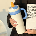 Jumbo ice cup high-looking straw cup large capacity portable car cup girlscute cartoon thermos cup