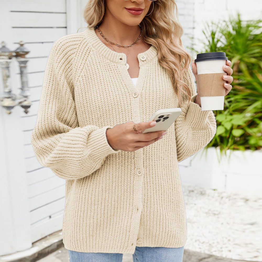 Fashion cross-border export women's clothing new arrival   loosecasual round neck sweater one-row button tops trendy