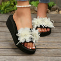 plus size round toe one-shaped wedge slippers 2025new arrival rhinestone flower women's exportfashionexport slippers