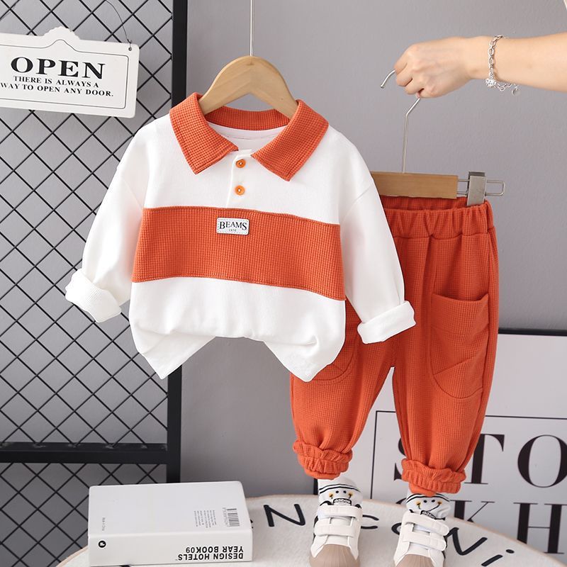 Boys' korean style new autumn/winter fleece-lined set - trendy printed boy's fashionable sweatshirt and sweatpants two-piece outfit