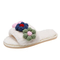 plus size women's shoes flats colorful flowers furry slippers women's open toe k-style one-piece outwear slippers trendy dropshipping