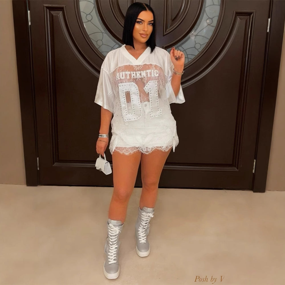 new arrivalfashionprintingloosecasual street see-through sexylacepatchwork t-shirt short-sleeved tops