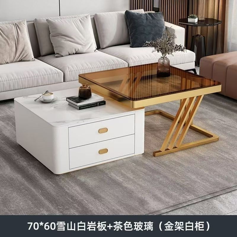 Modern minimalist extendable coffee table, luxury home rock slab coffee table, minimalist small apartment square modular coffee table