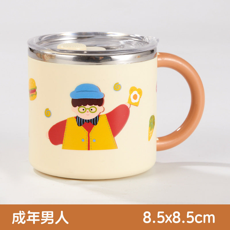 304 stainless steel mug, kids' cartoon cup, family matching water cup set (family of three), children's rice bowl and soup bowl