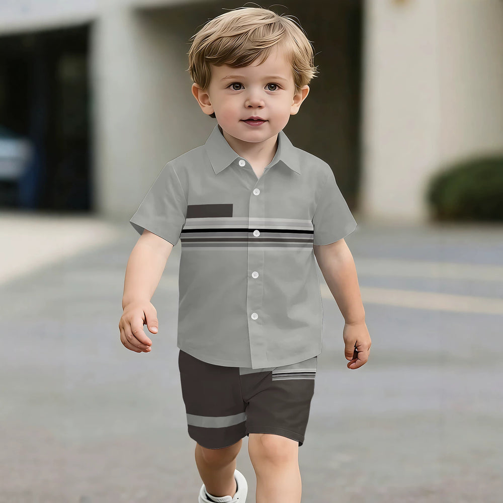 hot-selling children's short-sleeved shirt set, casual shirt set, summer simple stripes, dropshipping available