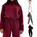 2025 spring/autumn hot-selling new women's amazon fashion solid color loose zip-up stand collar hoodie casual 2-piece set