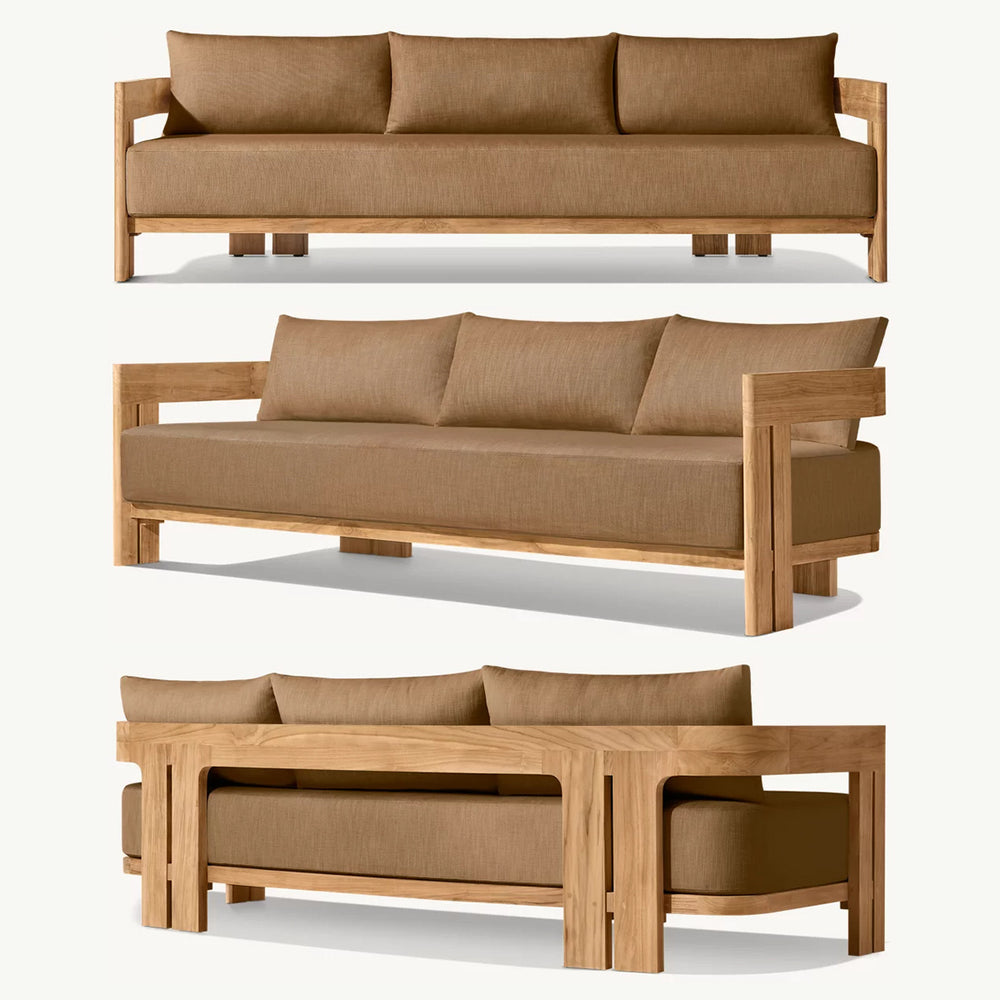 Outdoor teak sofa furniture for villas and hotels - solid wood, sun & rain resistant, teak outdoor patio sofa