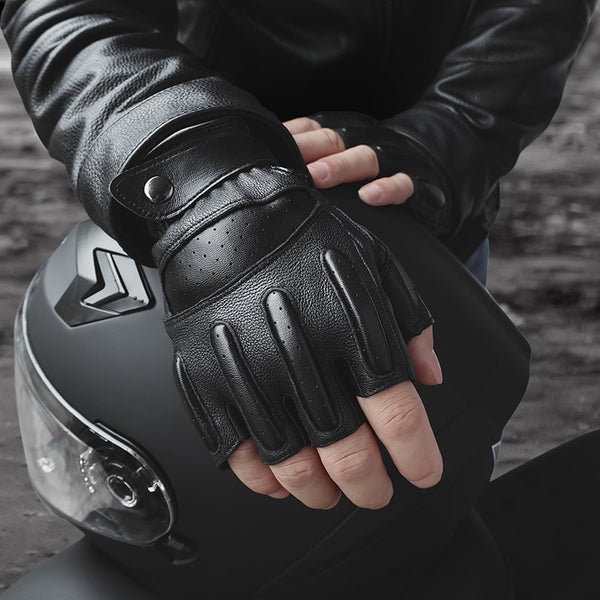 Spot sheepskin motorcycle gloves breathable and non-slip summer men's leather half-finger sports locomotive riding gloves