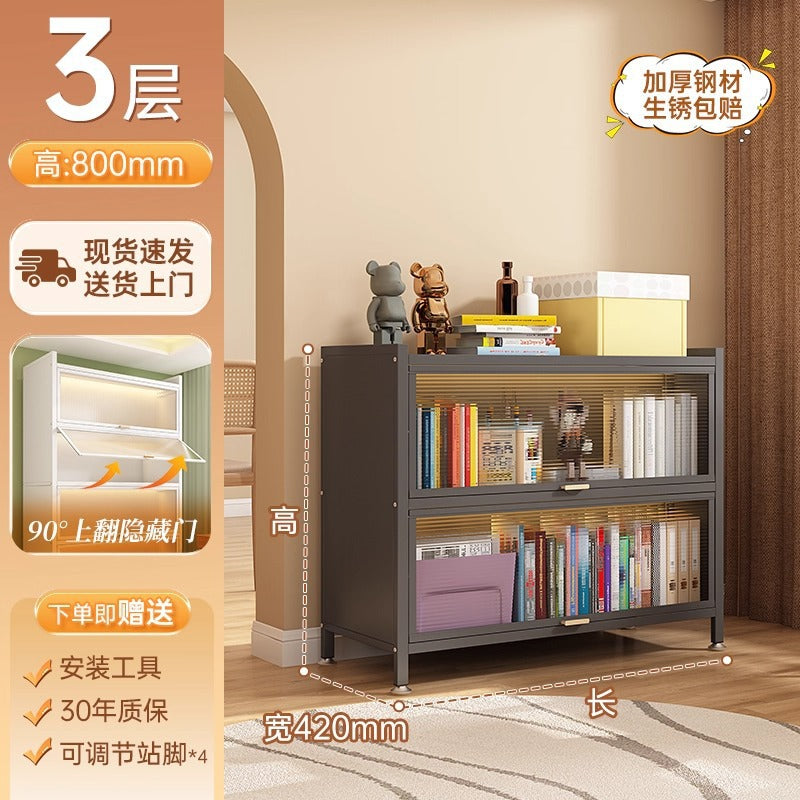 Steel bookcase with doors, dustproof storage rack, all-in-one wall-mounted multifunctional kids' bookshelf, freestanding storage cabinet for home use