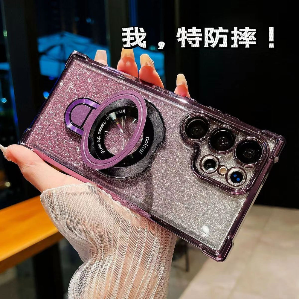 Suitable for samsung s26ultra bracket mobile phone case electroplated four-corner airbag anti-fall s25u lens film s24plus