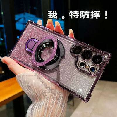Suitable for samsung s26ultra bracket mobile phone case electroplated four-corner airbag anti-fall s25u lens film s24plus