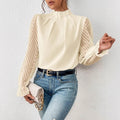 european and american cross-border women's fashion: new autumn/winter half-high neck, wavy pattern chiffon long sleeve top
