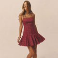 summer new arrival:  cross-border wine red polka dot floral dress - fitted waist ruffle hem mini dress for women