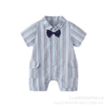 Baby clothes summer striped short-sleeve romper boy korean style gentleman outfit baby 100-day celebration first birthday crawling suit