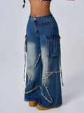 Pre-sale 15768#  cross-border foreign trade women's fashion ins retro five-pointed star workwear denim pants