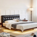 Solid wood waffle grids leather bed with double bed 1.8m black leather master bedroom small apartment sensor floating bed